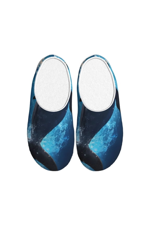 Ice Blue Ocean Cute Dolphin Print Cotton Slippers Fuzzy Warm Cozy Slippers Non Slip House Slippers For Indoor Outdoor Cotton Slippers House Slippers-35/36