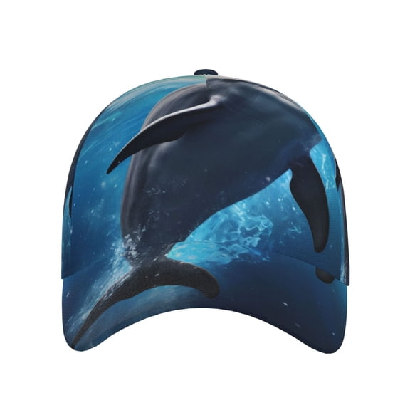 Xecao Ice Blue Ocean Cute Dolphin for Baseball Cap: Unisex, crafted from classic polyester twill fabric, featuring a soft unconstructed design