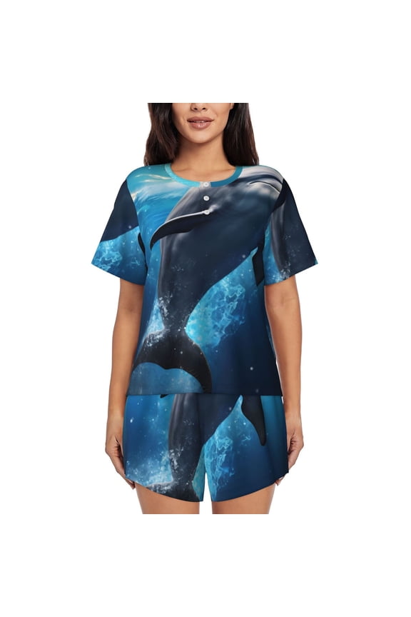 Ice Blue Ocean Cute Dolphin print Swimsuit for women, Summer-ready, sporty style.Quick-dry fabric. Many sizes & colors.