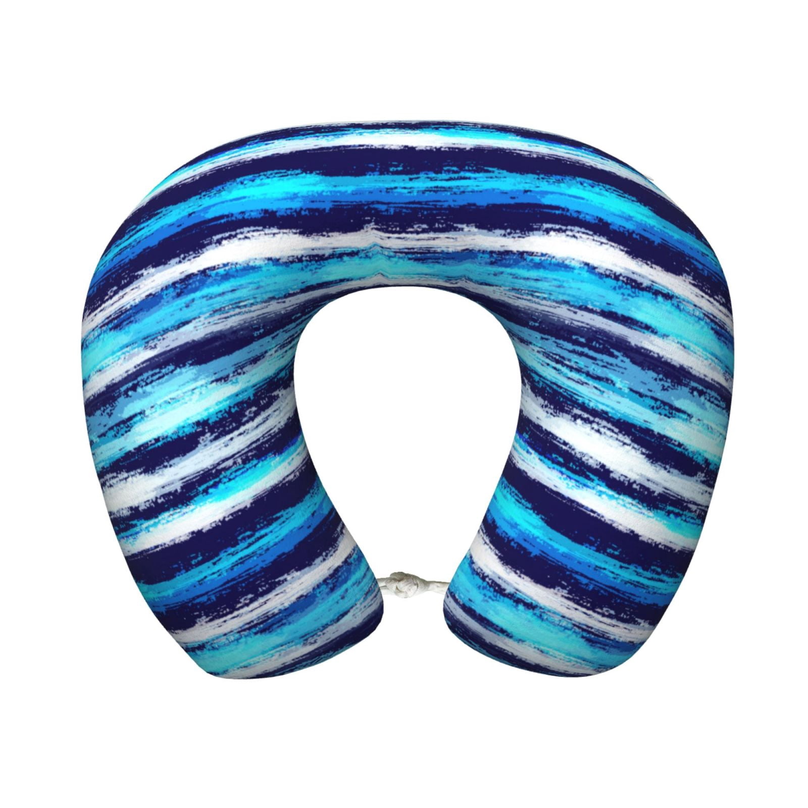 Xecao Ice Blue Stripes Print Memory Foam Cervical Neck Pillow Versatile U-Shaped Pillows for Home,Office,Camping,Travelling,Soft Washable Cover