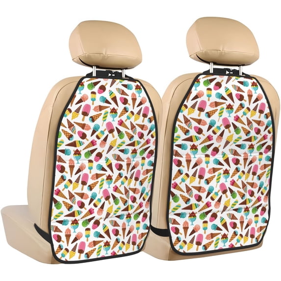 Xecao Ice Cream Popsicles Pattern Car Seat Back Protector 2 Pack Large Capacity Pocket, Kick Mats Back Seat Protector