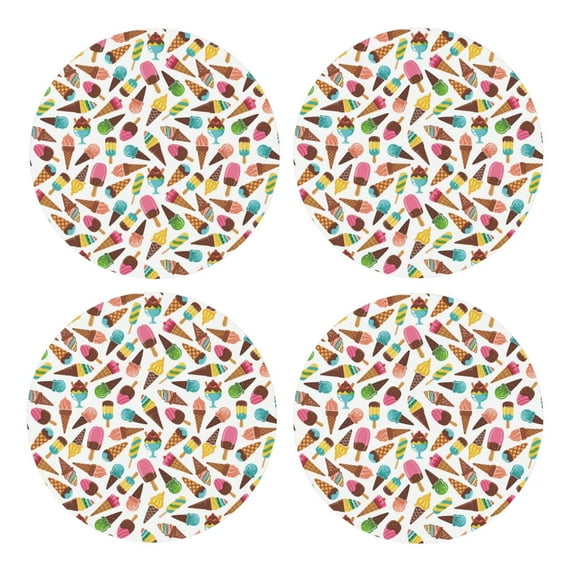 Xecao Ice Cream Popsicles for MDF Cork Coaster 4 Pcs,Drink Coasters,Suit for House Warming Gifts New Home ,Coffee Table Decor-Round Shape