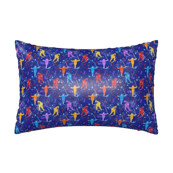 Xecao Ice Hockey Players With Puck Pattern Satin Pillowcases for Hair and Skin, Luxurious and Silky Pillow Cases with Envelope Closure, 20x30 Inches