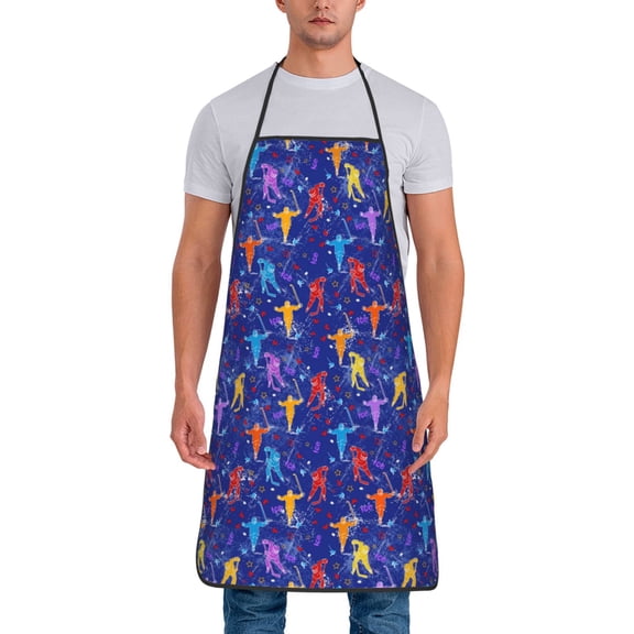 Xecao Ice Hockey Players With Puck Print Funny BBQ Chef Aprons for Men Women,Adjustable Kitchen Cooking Aprons with Pocket Waterproof Oil Proof No Pilling Fading
