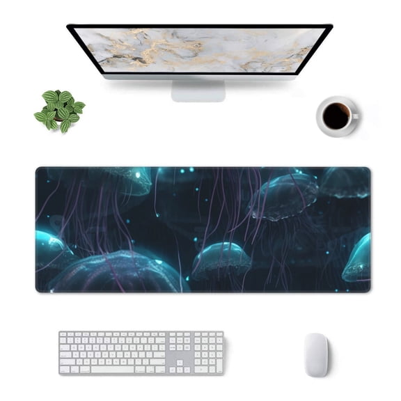 Xecao Ice blue light spot jellyfish for Mouse Pad - Waterproof Extended Contour Mouse Mat, Large Gaming Mousepad Laptop Keyboard Mat with Non-Slip Rubber Base