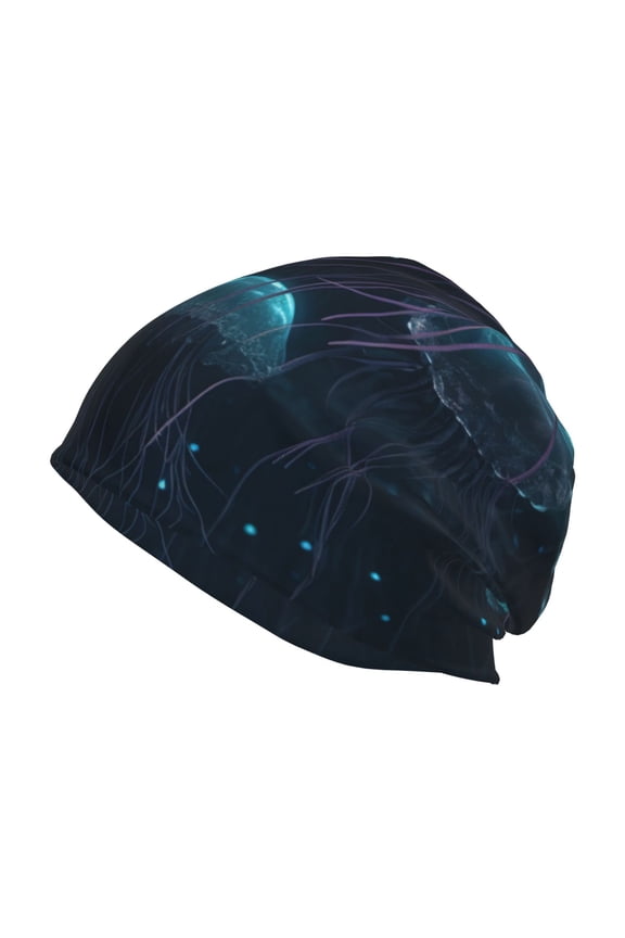 Ice blue light spot jellyfish Print Knit Hat,Winter Beanie for Men Women, Beanie Soft Warm Ski Stocking Cuffed Cap