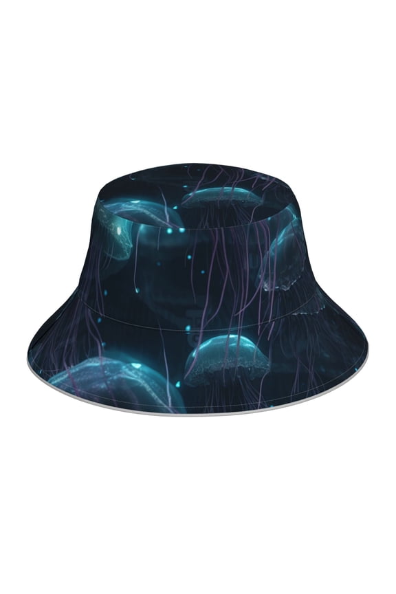 Ice blue light spot jellyfish Print Men and Women Night Reflective Hat Runner Cap Visor Bucket Hat Boonie Cap