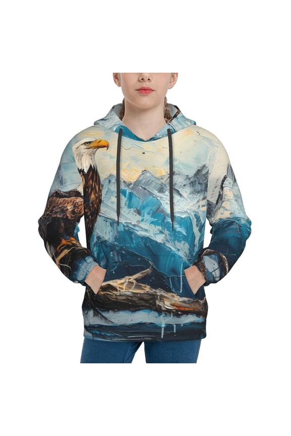 Iceberg Bald Eagle Print Youth Hoodie Sweatshirt,Boys Hoodies,Essentials Hoodie-X-Large