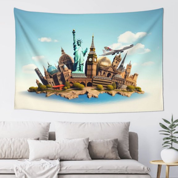 Xecao Iconic Global Landmarks Print Tapestry, Wall Hanging Room Funny Decor, Backdrop Room Decor for Bedroom Living Room dormitory