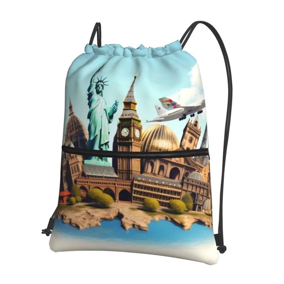 Xecao Iconic Global Landmarks for Drawstring Bags,Pull String Backpack Bags,String Bag Sackpack