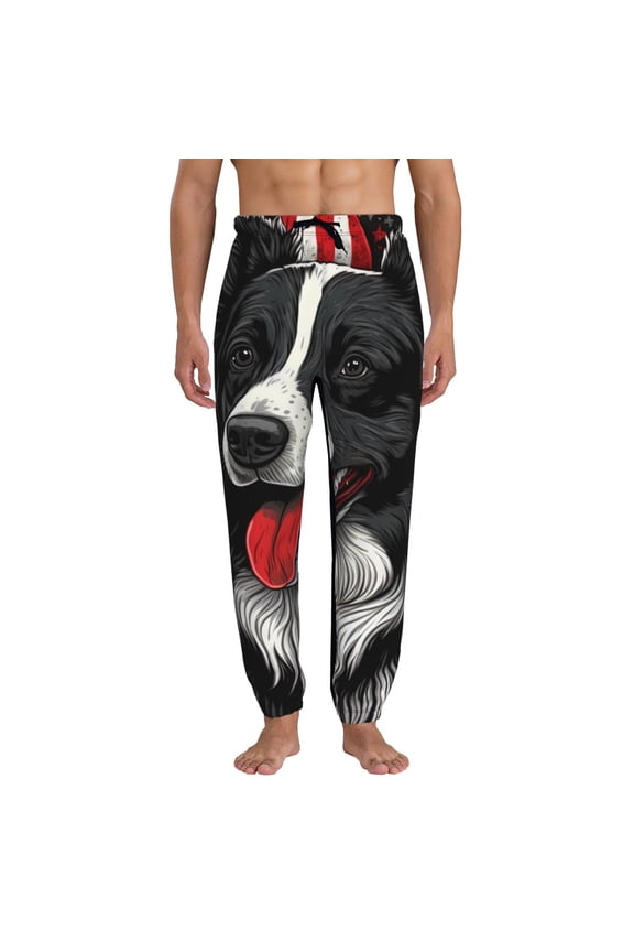 Independence Day Collie Print Active Tech Joggers for Men, Mens Sweatpants Lounge Pants with Pockets-3X-Large