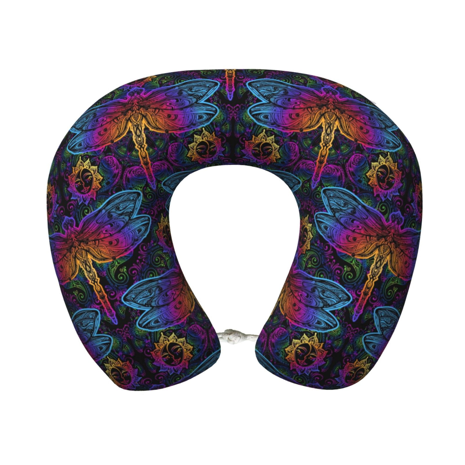 Xecao Indian Mandalas Dragonfly Print Memory Foam Cervical Neck Pillow Versatile U-Shaped Pillows for Home,Office,Camping,Travelling,Soft Washable Cover