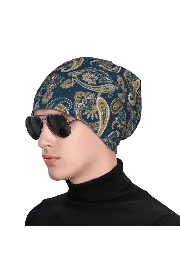 Indian Paisley 2 Print Beanie Knitted Hat for Men Women, Winter Fashion Knit Cuffed Caps Unisex