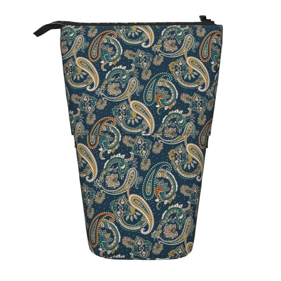 Xecao Indian Paisley 2 Print Telescopic Pencil Bag Pen Holder Pop Up Stationery Case Stand-up Retractable Transformer Bag Standing Organizer