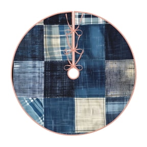 Xecao Indigo Patchwork Quilt Pattern Christmas Tree Skirt Round Xmas Tree Mat Base Cover for Holiday Home Decorations-30"
