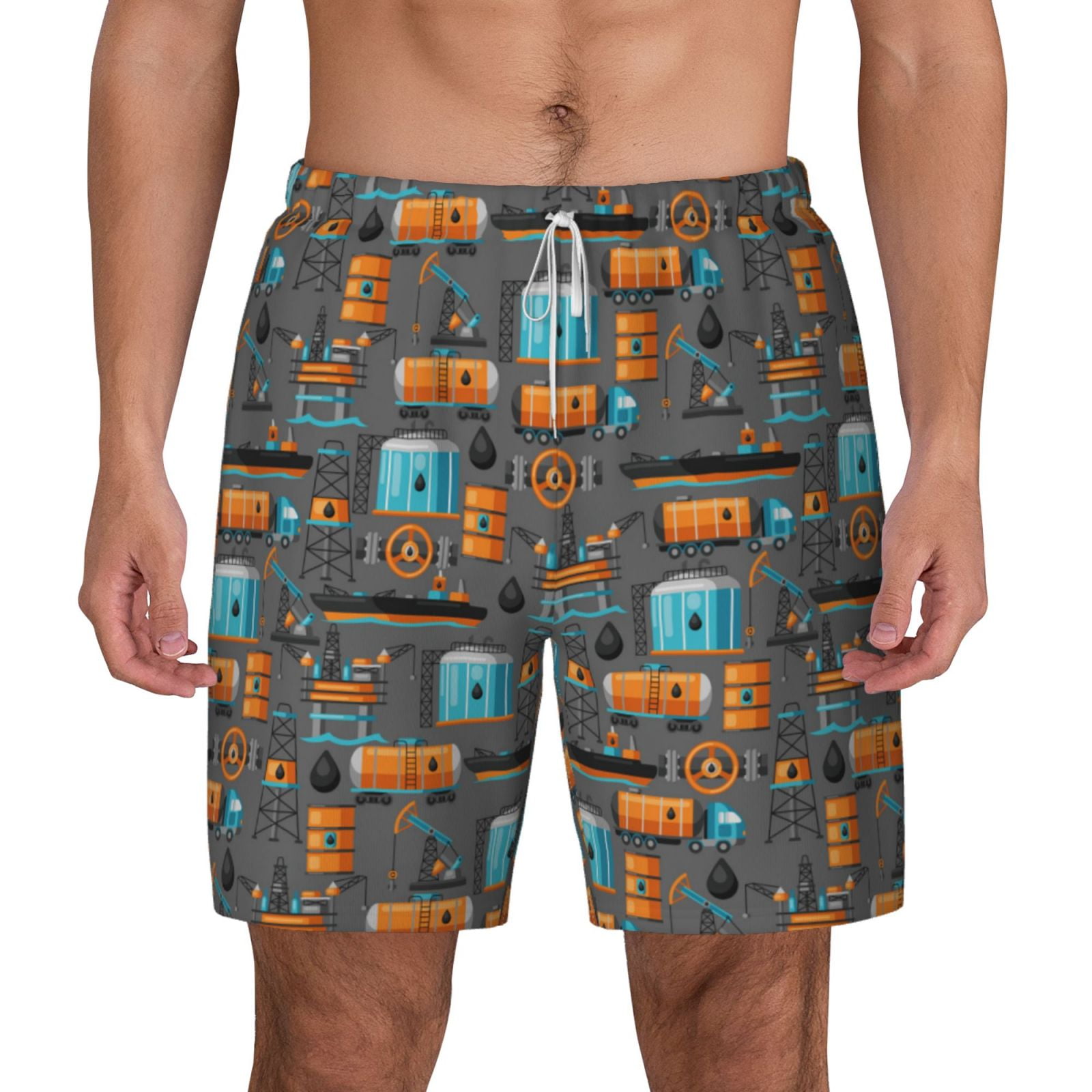 Xecao Industrial Transportation for Men's Swimming Trunks Swim Trunks Quick Dry Swim Shorts with Mesh Lining Funny Swimwear Bathing Suits