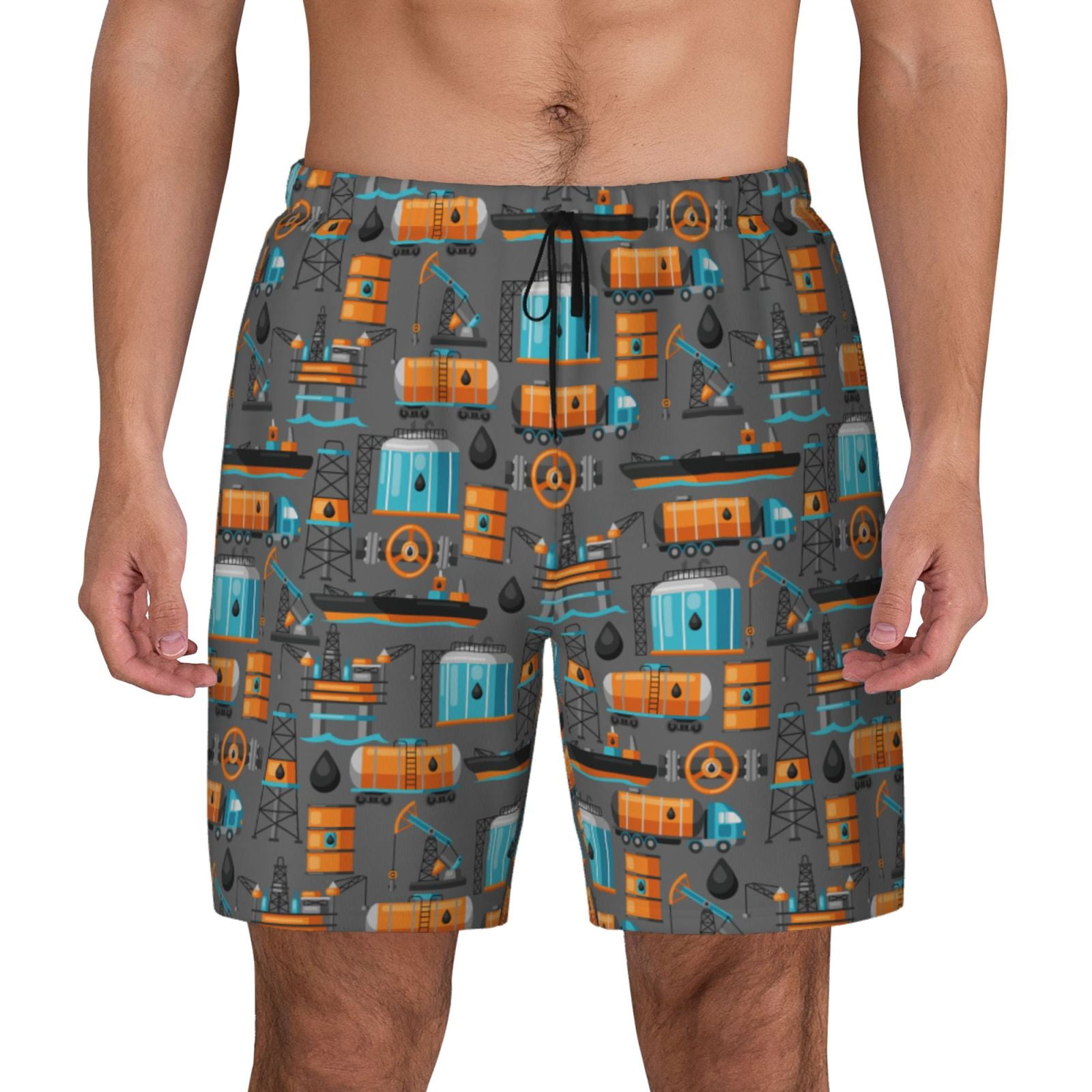 Xecao Industrial Transportation for Men's Swimming Trunks Swim Trunks Quick Dry Swim Shorts with Mesh Lining Funny Swimwear Bathing Suits