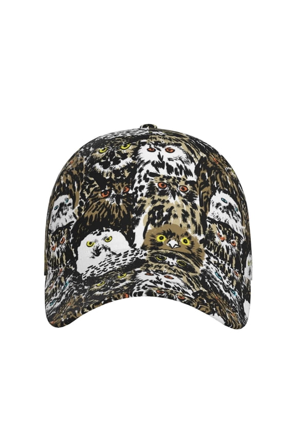 Ink Graffiti Owl for Baseball Cap: Unisex, crafted from classic polyester twill fabric, featuring a soft unconstructed design