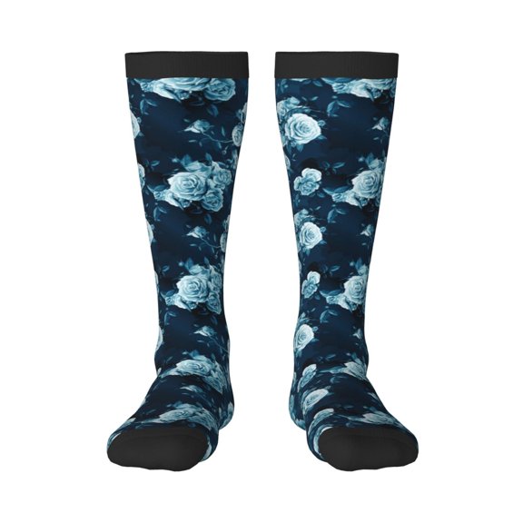 Xecao Ink Rose print thigh-high socks, crafted for both men and women with a stretchy, high-opaque design perfect for daily wear