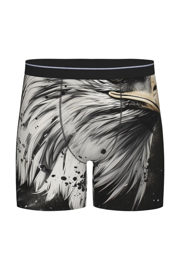 Ink Style Bald Eagle Print Boxer Briefs for Men's Stretch Moisture-Wicking Underwear, Mid-Rise Classics breathable fabric