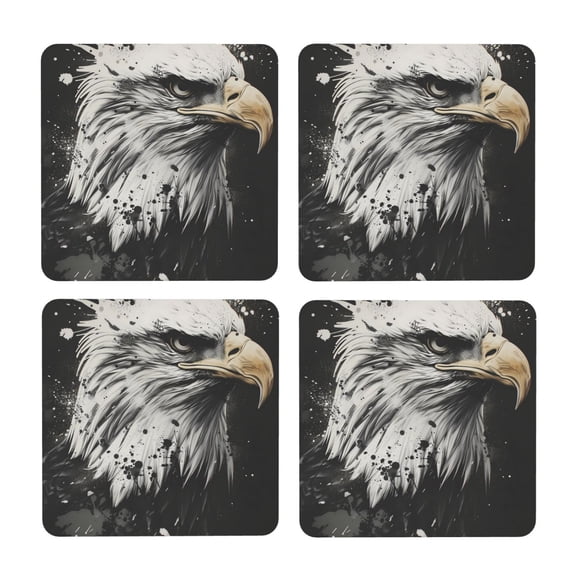 Xecao Ink Style Bald Eagle for MDF Cork Coaster 4 Pcs,Drink Coasters,Suit for House Warming Gifts New Home ,Coffee Table Decor-Square