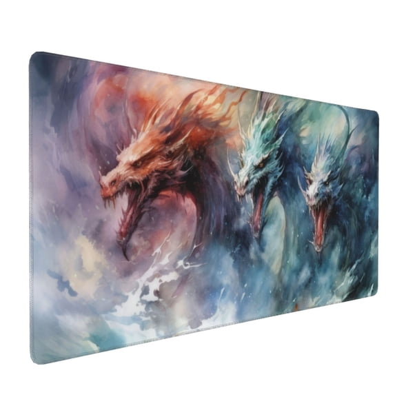Xecao Ink Style Wave Dragon Print Large Mouse Pad, 16x35.5in Mousepad, Professional Non-Slip Rubber Base Big Mouse Pad, Mouse Pad for Gaming & Office Full Desk Mouse Pad