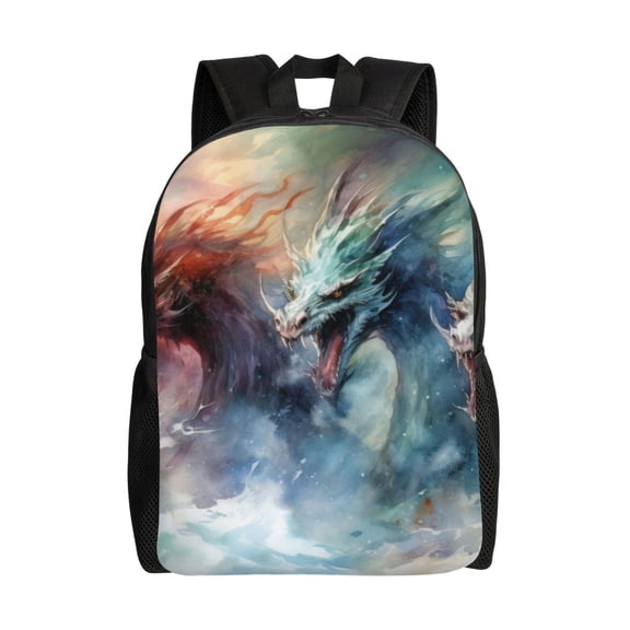 Xecao Ink Style Wave Dragon Print School Backpack with Laptop Compartment Small Travel Laptop Backpack for Women Men Waterproof College Backpack Simple School Bag