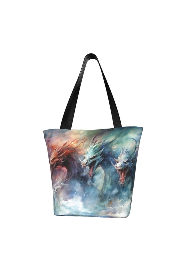 Ink Style Wave Dragon for Tote Bag for Women -Tote Shoulder Bag with A Little Pocket Inside, Perfect for Travel and Work.