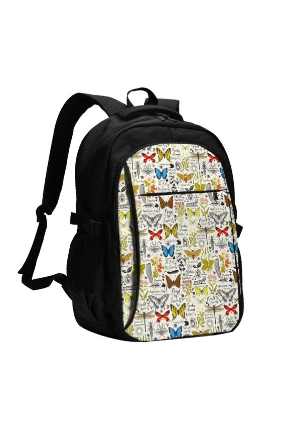 Insects And Medicinal Herbs for Travel Laptop Backpack, USB-Charging-Enabled, Spacious Business Backpack for Men and Women,College School Computer Bag