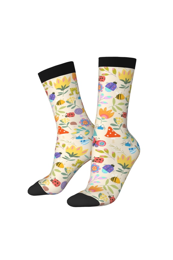 Insects In Plants Pattern Sport Socks for Women and Men Crew Socks Sporty Calf Socks Casual Socks
