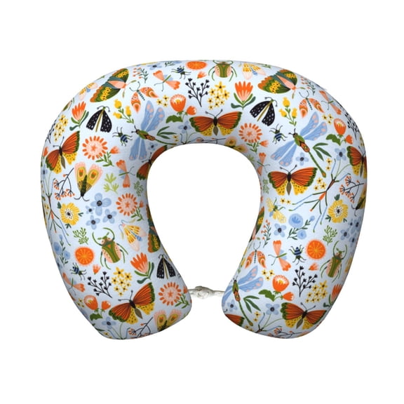 Xecao Insects and Flowers Print Memory Foam Cervical Neck Pillow Versatile U-Shaped Pillows for Home,Office,Camping,Travelling,Soft Washable Cover