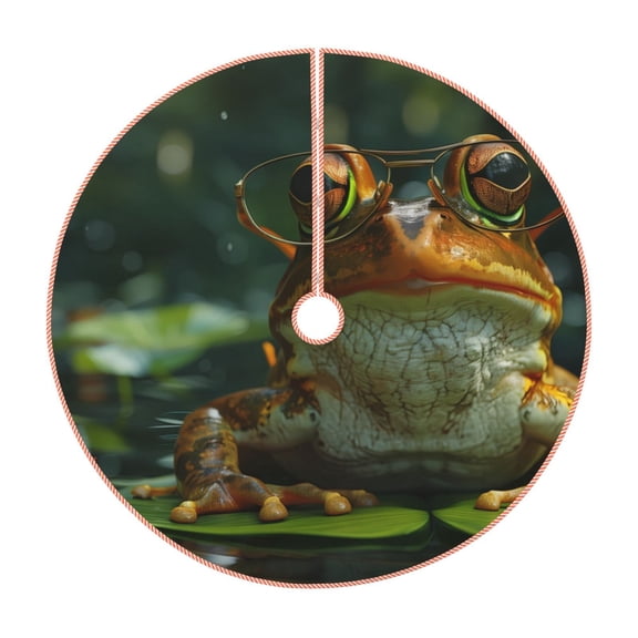 Xecao Intellectual Frog Pond Pattern Christmas Tree Skirt Round Xmas Tree Mat Base Cover for Holiday Home Decorations-48"