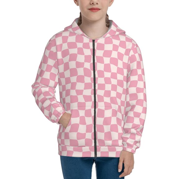 Xecao Irregular Plaid Pattern Zip Up Hoodies for Boys Girls, Sweatshirt with Pockets-Small