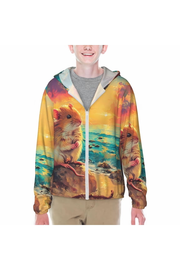 Island Beach Guinea Pig Print Fishing Shirts for teenager Long Sleeve UV Sun Protection Hoodie with Zipper Outdoor Hiking Shirts-X-Large