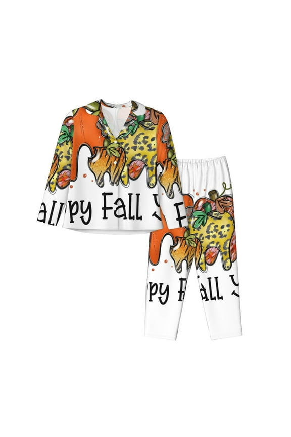 It'S Fall Y'All Print Women Pajamas Set Soft Sleepwear Pjs long Sleeve Button Down Nightwear with Long Pants