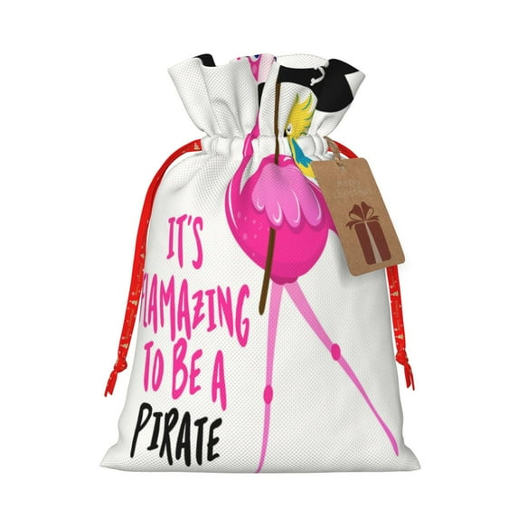 Xecao It'S Flamazing To Be A Pirate Print Burlap Gift Bags with Drawstring and Gift Tags, Gift Bags, Burlap Bags, Jute Bags for Party, Christmas, DIY Craft Bags-Medium