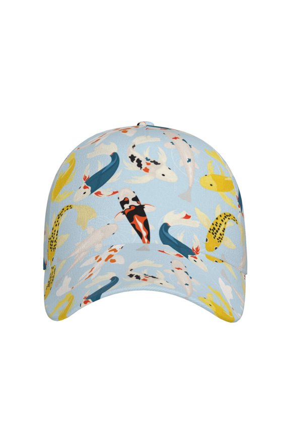 Japanese Carps for Baseball Cap: Unisex, crafted from classic polyester twill fabric, featuring a soft unconstructed design