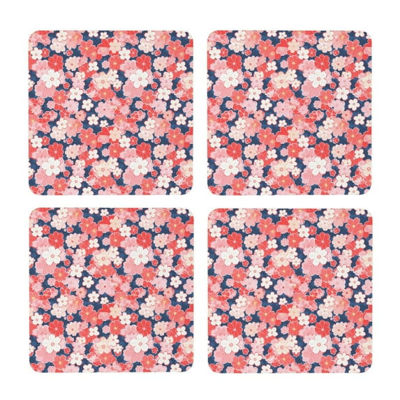 Xecao Japanese Cherry Blossoms for MDF Cork Coaster 4 Pcs,Drink Coasters,Suit for House Warming Gifts New Home ,Coffee Table Decor-Square