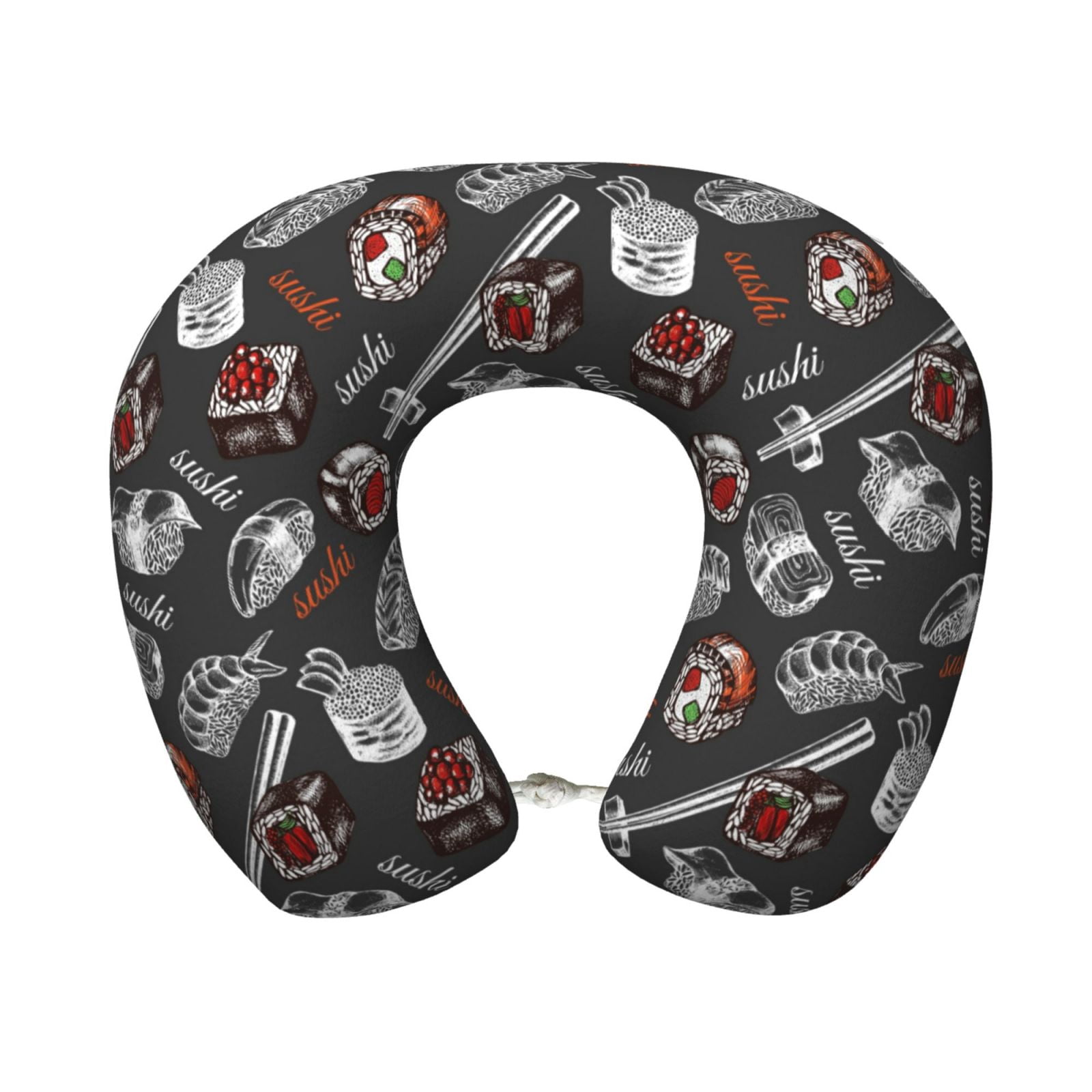 Xecao Japanese Sushi Hashi Print Memory Foam Cervical Neck Pillow Versatile U-Shaped Pillows for Home,Office,Camping,Travelling,Soft Washable Cover