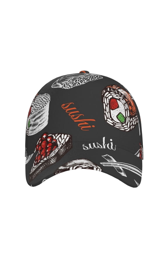 Japanese Sushi Hashi for Baseball Cap: Unisex, crafted from classic polyester twill fabric, featuring a soft unconstructed design