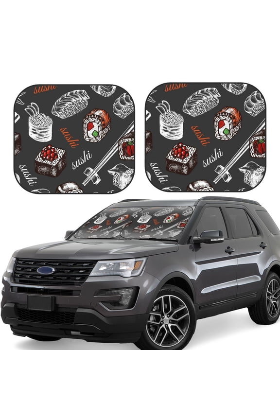 Japanese Sushi Hashi for Foldable Car Sun Shades (2-Pack) offer sun protection with an easy-fold design for convenient windshield shading.
