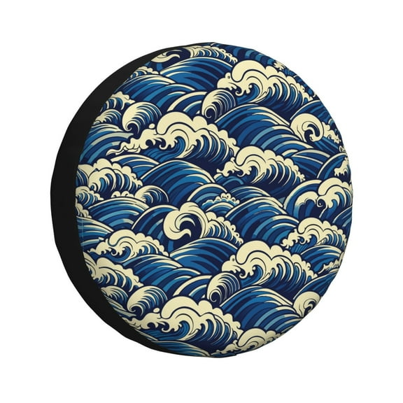 Xecao Japanese Water Wave for Tire Covers,Wheel Tire Cover Waterproof, Dust-Proof, And Universally Fitting for Cars,Trailers, SUVs-16 inch