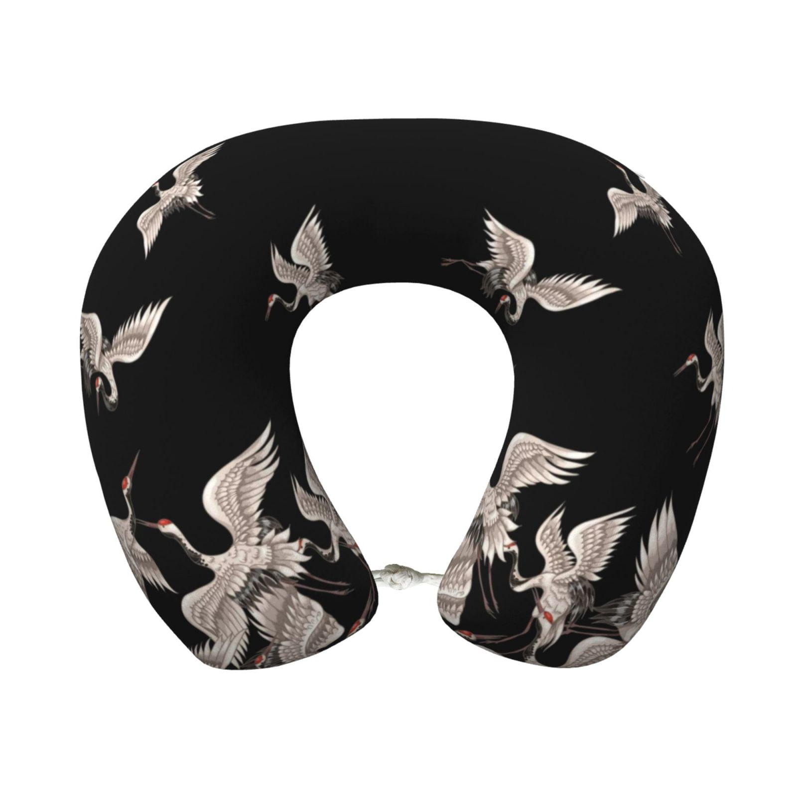 Xecao Japanese White Crane Print Memory Foam Cervical Neck Pillow Versatile U-Shaped Pillows for Home,Office,Camping,Travelling,Soft Washable Cover