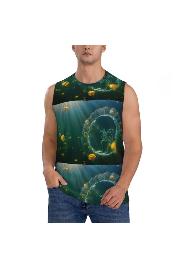 Jelly Fish Print Men's Tank Top: Sleek Sleeveless Tee for Casual Sports and Beach Occasions-Medium