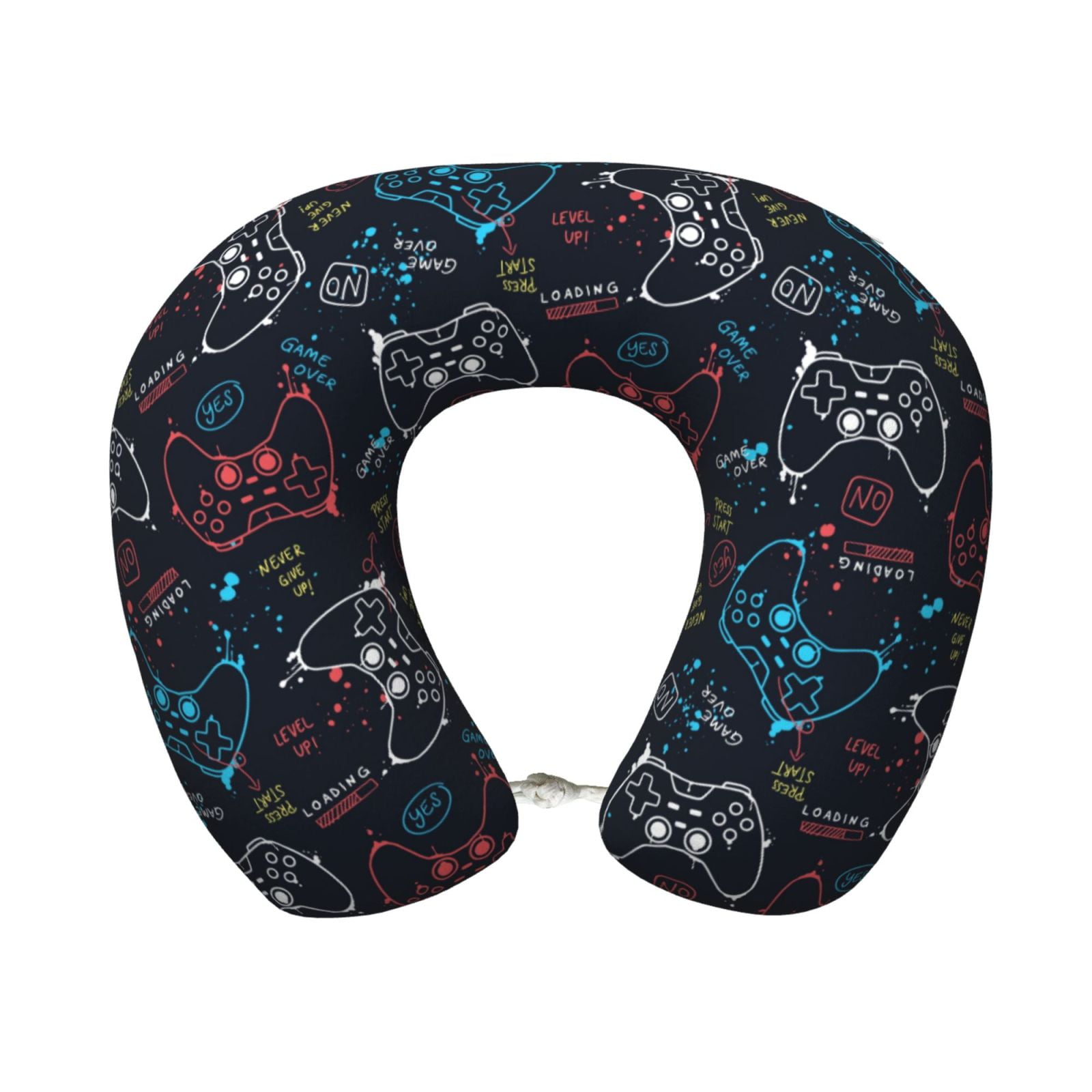 Xecao Joystick Gamepad Print Memory Foam Cervical Neck Pillow Versatile U-Shaped Pillows for Home,Office,Camping,Travelling,Soft Washable Cover