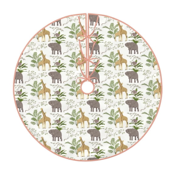 Xecao Jungle Animal Pattern Christmas Tree Skirt Round Xmas Tree Mat Base Cover for Holiday Home Decorations-48"