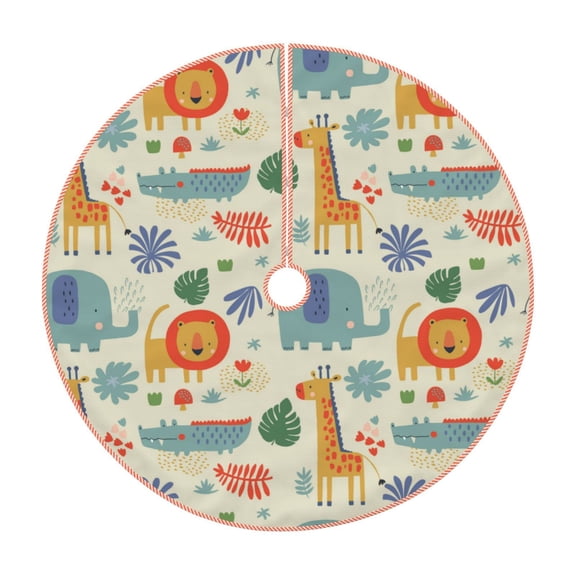 Xecao Jungle Animals Pattern Christmas Tree Skirt Round Xmas Tree Mat Base Cover for Holiday Home Decorations-30"