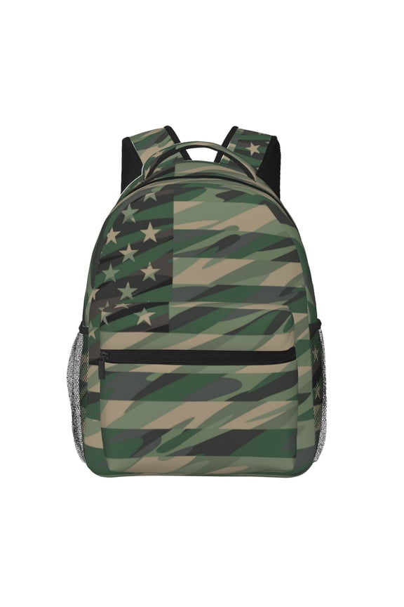 Jungle Green Camo USA Flag Backpack, a stylish and functional choice for both men and women, is the perfect basic bookbag for college, work, or travel