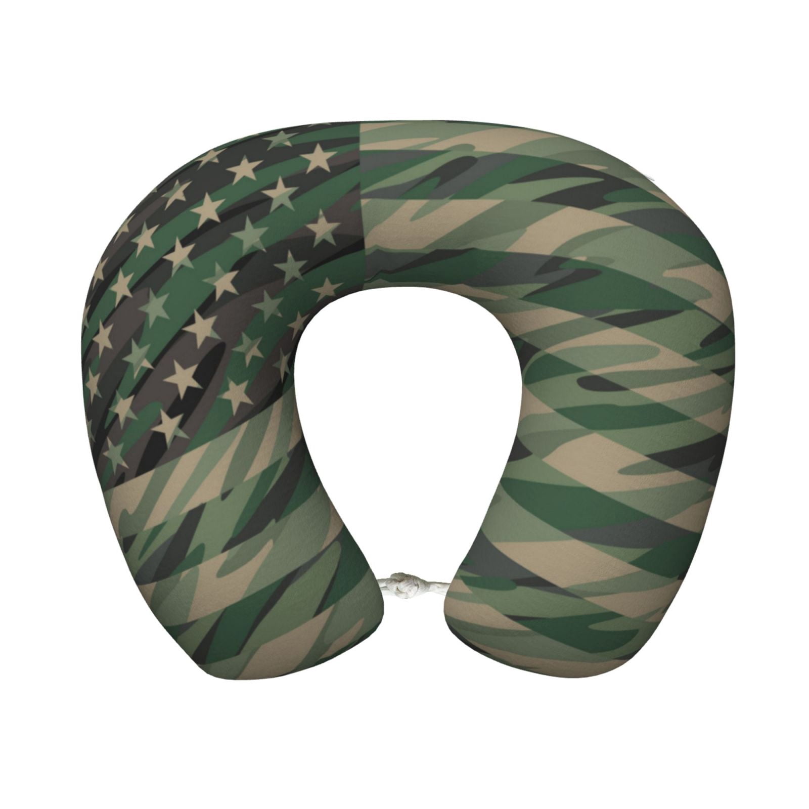 Xecao Jungle Green Camo USA Flag Print Memory Foam Cervical Neck Pillow Versatile U-Shaped Pillows for Home,Office,Camping,Travelling,Soft Washable Cover