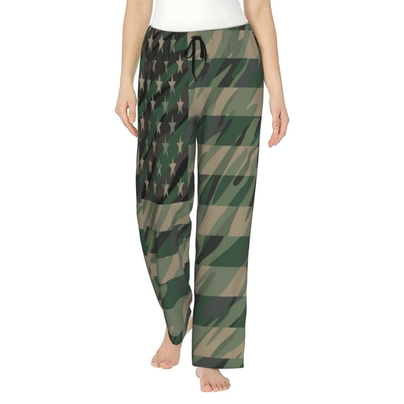 Xecao Jungle Green Camo USA Flag Women's Straight Lounge Pajama Pants: The Epitome of Relaxed Sleepwear